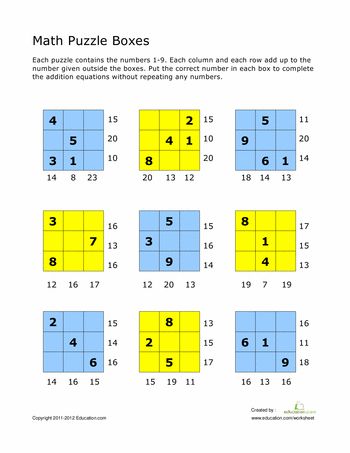 Worksheets: Addition Math Puzzles Math Puzzles For Kids, Maths Puzzles For Grade 2, Maths Puzzles Maths Puzzles With Answers, Middle School Math Puzzles Brain Teasers, Math Logic Puzzles With Answer, Addition And Subtraction Puzzle, Mental Maths Worksheets, Fun Math Worksheets, Puzzle Boxes