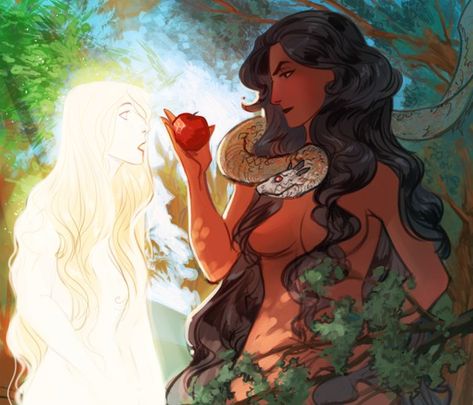 Eva and Lilith in the paradise by Phobs #apple #temptation Eve And Lilith Art, Lilith And Eve Painting, Adam And Eva Art, Lilith And Eve Art, Lilith And Adam, Adam And Eve Aesthetic, Eva And Adam, Lilith Goddess Art, Adam And Eve Drawing