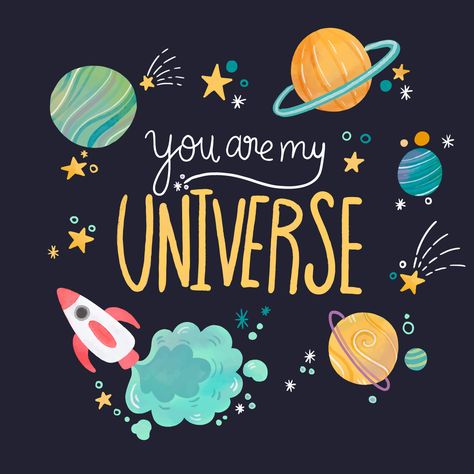 Download Cute Universe With Planets And Lettering With Quote Vector Art. Choose from over a million free vectors, clipart graphics, vector art images, design templates, and illustrations created by artists worldwide! Universe Illustration, Illustration Space, Planet Poster, Space Theme Party, Images Design, Space Birthday Party, Desain Editorial, Wallpaper Cute, Space Party