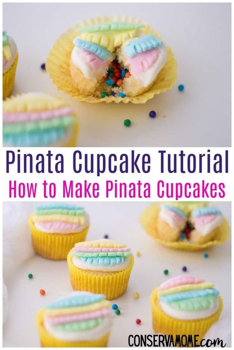 Have you seen those cute cupcakes with the filling inside? Here's an easy Pinata Cupcake Tutorial an easy tutorial on How to make Pinata cupcakes. Easy Pinata, Make Pinata, Easter Pinata, Pinata Cupcakes, Muffin Recipes Cinnamon, Cupcakes Cute, How To Make Pinata, Delicious Cupcakes Recipes, Pinterest Food