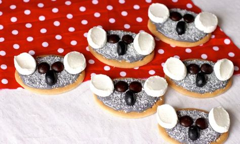 Your little kitchen helpers will love getting hands-on to make these fluffy little koala biscuits. Theres no baking involved - just whip up some grey icing and get busy decorating those cute little koala faces. Koala Biscuits, Australia Day Activities, Bush Party, Australia Day Craft, Wombat Stew, Gumnut Baby, Australia Day Party, Arrowroot Biscuits, Koala Party