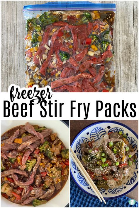 Beef Frozen Meals, Freezer Meal Stir Fry, Mongolian Beef Freezer Meal, Freezer Meals With Steak, Freezer Stir Fry Meals, Freezer Stir Fry, Precooked Freezer Meals, Healthy Beef Stir Fry, Freezing Meals