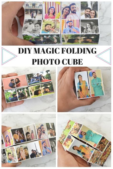 Photo cubes are always a popular room decor as well as a nice keepsake for gifting. When the photo cube is a folding and magically interactive then no words are needed to explain that. This is a quite popular DIY which I wanted to attempt making for a long time. Many tutorials online show it as easy as taking a group of 8 cubes and gluing the photos and making cuts here and there but I realized that it is not that easy to make. I failed many times and finally figured a solution. I will… Folding Picture Cube, Cube Picture Diy, Block Picture Cube, Diy Picture Cube Photo Blocks, Picture Blocks Diy, Magic Photo Cube, Cube Photo Blocks, Photo Blocks Diy Wood, Diy Photo Blocks