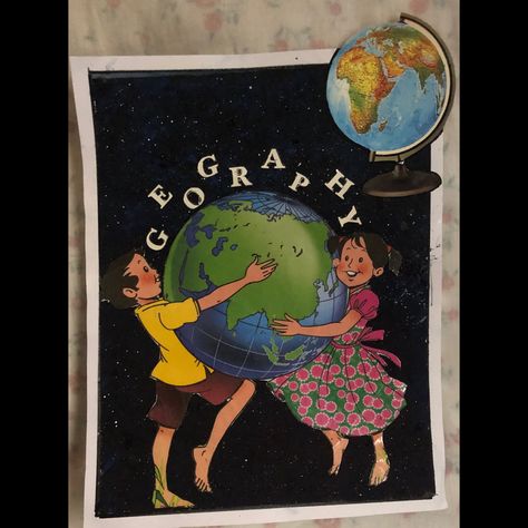 Decoration done using old geography notebooks pictures..Best out of waste💯 Geography Practical File Cover, Geography Notebook Cover Ideas, Geography File Cover Ideas, Geography Project Cover Page Ideas School, Geography Project Cover Page, Geography Drawings, Geography Project Ideas, Project Front Page, School File