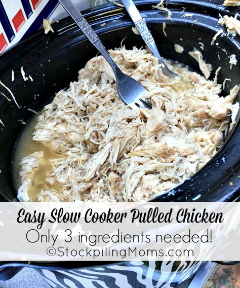 Easy Slow Cooker Pulled Chicken Pulled Chicken For A Large Crowd, Ranch Pulled Chicken, Chicken Tostones, Pulled Turkey Sandwiches, Slow Cooker Pulled Chicken, Green Lentil Recipes, Pulled Chicken Recipe, Pulled Chicken Recipes, Family Cookout