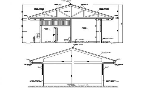 Autocad drawing of bungalow sections Truss Detail, Sectional Elevation, 3d Architect, Rear Elevation, Section Drawing, Building Drawing, Weekend House, Bungalow House Plans, Bungalow Design