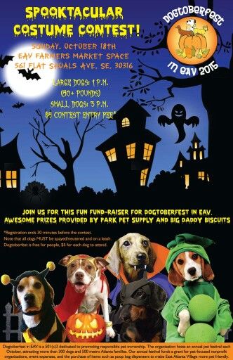 Poster created for the 3rd annual #Dogtoberfest event in East Atlanta Village. Halloween costume contest for dogs of all sizes! Howloween Dog Party, Service Dog Fundraising, Dog Event Poster, The Dog Who Saved Halloween, Halloween Pet Costume Contest Flyer, Costume Party Invite, Contest Poster, Dog Contest, Eye Graphic