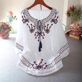 Embroidery Dress Boho, Bohemian Casual Dress, Dresses Casual Boho, Boho Summer Outfits, Bohemian Blouses, Casual White Dress, Folk Fashion, Boho Shirts, White Dresses For Women