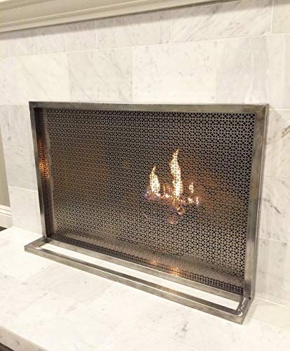 Modern Fireplace Screen, Fireplace Detail, Custom Fireplace Screens, Fire Guard, Arizona Interiors, Art Deco Decoration, Decorative Fireplace Screens, Decorative Fireplace, Metal Fireplace