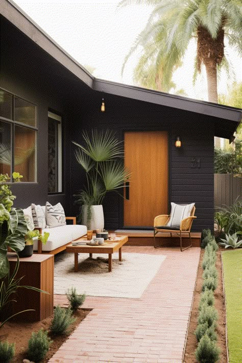 Black Home Exterior, Home Exterior Ideas, Deck House, Black Houses, Backyard Landscaping Ideas, Black Home, Home Exterior, Exterior Ideas, Black Exterior