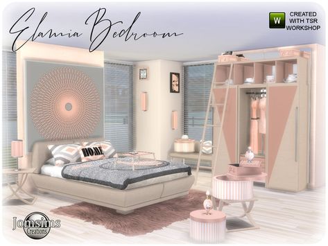 The Sims Resource - Elamia bedroom Modern Urban Bedroom, Urban Bedroom Ideas, Living Room Sims 4, Sim4 Cc, Sims 4 Beds, Sims Inspiration, Bedroom Inspirations Minimalist, Sims 4 Bedroom, Luxury Bedroom Design