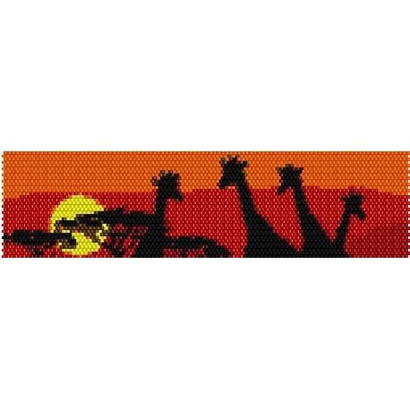 Giraffes at Sunset  beading cuff bracelet pattern for by garbanke, $4.00 Loom Animals, Bead Looming, Jewelry Looms, Stitch Bracelet, 8bit Art, Bead Loom Pattern, Beaded Bookmarks, Brick Stitch Pattern, Loom Pattern