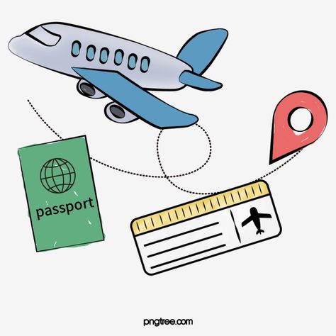 Travel Cartoon Art, Cute Travel Drawings, Travelling Clipart, Travel Ticket Design, Tourism Drawing, Travel Graphics, Travel Cartoon, Travel Png, Travel Elements