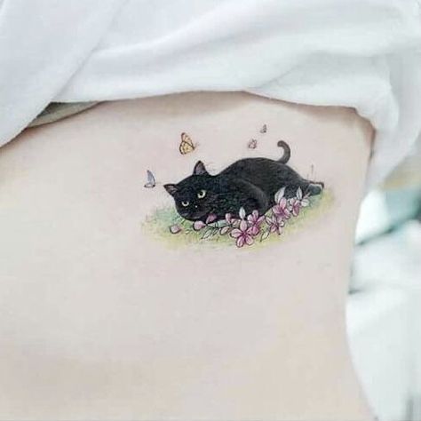 Black Cat Tattoo, Cute Cat Tattoo, Black Cat Tattoos, Cat Tattoo Designs, Side Tattoos, Hot Tattoos, Little Tattoos, Fake Tattoos, Tattoo Fonts