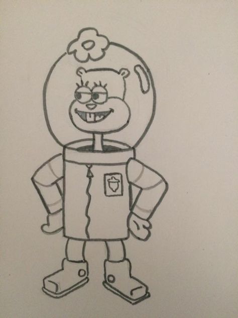 Sandy Drawings, Sandy Cheeks Drawing, Spongebob Sketches, Spongebob Characters Drawings, Sandy Spongebob, Bart Simpson Drawing, Spongebob Drawing, Small Easy Drawings, Doodle Bob