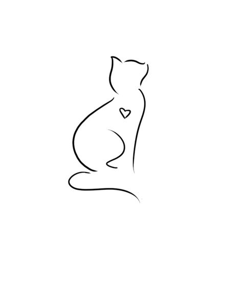 Tiny Cat Outline Tattoo, Kitten Outline Tattoo, Cat Tattoo Small Simple Outline, One Line Cat Tattoo Simple, Simple Cat Line Art Tattoo, Cat Symbol Tattoo, Small Cat Outline Tattoo, Cat One Line Tattoo, Dainty Cat Tattoo Simple