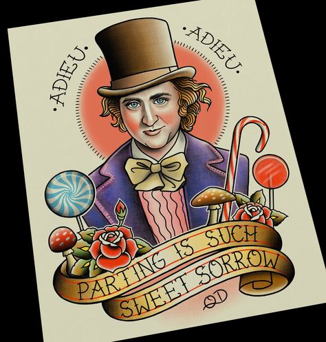 Willy Wonka Tattoo, Wonka Tattoo, Oompa Loompa Willy Wonka, Traditional Tattoo Flash Art, Bear Tattoo, Traditional Tattoo Art, Traditional Tattoo Flash, Tattoo Flash Art, American Traditional Tattoo