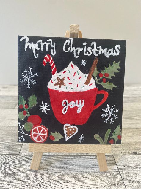 Mini Canvas Christmas, Canvas Painting Ideas Christmas, Small Painting Ideas Mini Canvas Easy, Christmas Movie Night, Christmas Canvas Art, Christmas Paintings On Canvas, Gingerbread Christmas Decor, Canvas Drawings, Cute Paintings