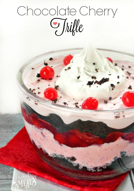 Chocolate Cherry Trifle Cherry Trifle Recipes, Chocolate Cherry Trifle, Cherry Trifle, Trifle Bowl Recipes, Trifle Cake, Trifle Dessert Recipes, Trifle Recipes, Brownie Trifle, Trifle Dish