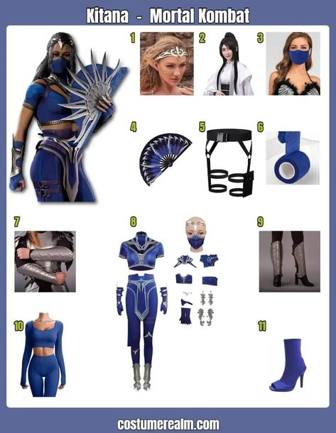 How To Dress Like Kitana Guide For Cosplay & Halloween Kitana Mortal Kombat Cosplay, Kitana Outfit, Mortal Kombat Costumes Woman, Kitana Mortal Kombat Costume, Kitana Costume, Mortal Kombat Halloween Costume, Mortal Kombat Kitana, Mortal Kombat Costumes, Kitana Cosplay