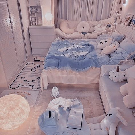 icon theme aesthetic cute soft pastel blue cream room minimalistic japanese korean ethereal Kawaii Bedroom Aesthetic, Blue Room Decor, Cream Room, Icon Theme, Kawaii Bedroom, Baby Blue Aesthetic, Redecorate Bedroom, Kawaii Room, Aesthetic Cute