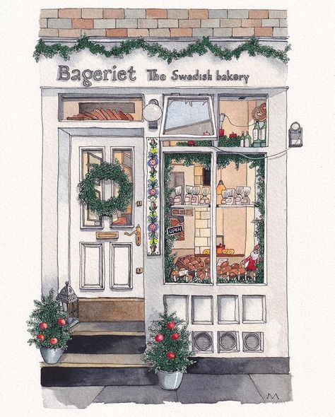 Pubs In London, Christmas Bakery, Bloxburg Decals Codes Wallpaper, Building Illustration, Watercolour Inspiration, Shop Illustration, Hur Man Målar, Pen And Watercolor, Watercolor Sketch