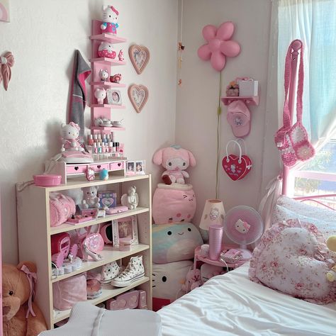 cute room decor is a must 💕 ♡ ♡ ♡ ♡ #hellokittyroom #hellokitty #sanrio #roomdecor #girlyroom #coquette #pink #aesthetic #explorepage Cute Core Room, Sanrio Room Decor, Kawaii Rooms, Coquette Pink Aesthetic, Pink Cutecore, Sanrio Core, Sanrio Room, Kitty Room, Cute Dorm