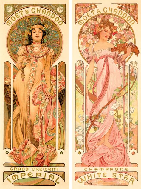 Art Nouveau Posters, Art Nouveau Mucha, Motifs Art Nouveau, Moët Chandon, Alphonse Mucha Art, Mucha Art, Alfons Mucha, Art Nouveau Illustration, Art Nouveau Poster