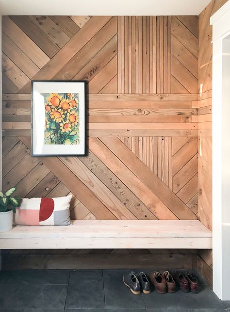 The Basics of Building a Graphic Wood Accent Wall | Banyan Bridges Wood Feature Wall, Wooden Accent Wall, Wood Wall Design, Diy Accent Wall, Wood Accent Wall, Wood Accent, Wood Accents, Wall Treatments, My New Room