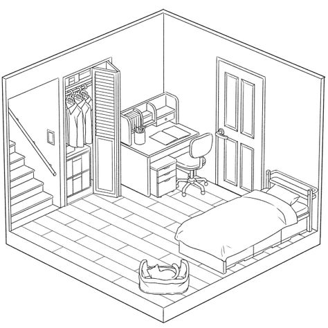 Isometric Sketch, Floor Plan Sketch, Interior Design Sketchbook, Whimsical Art Journal, Bedroom Drawing, Isometric Drawing, Drawing Interior, Perspective Drawing Lessons, Interior Design Drawings