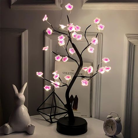 PRICES MAY VARY. *Cherry Blossom Bonsai Tree Light Specification - Bonsai style design, natural tree shape will add more vitality to your home. This Cherry Blossom Bonsai Tree led light is about 20 inches ft tall and lightened by 36 leds. *Natural & Ajustable - The handcrafted tree light looks like an authentic mini cherry blossom tree, inviting natural beauty into your home, you can adjust a little to the most beautiful shape you want. *USB/Battery Operated - This tree light can be powered by U Bonsai Cherry Blossom, Cherry Blossom Bonsai Tree, Light Spirit, Spirit Tree, Fairy Night Light, Christmas Tree Fairy, Wire Table, Cherry Blossom Petals, Led Tree