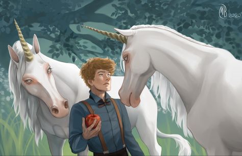 Newt Scamander and unicorns fanart Unicorn Harry Potter, Newt Scamander, Newt, Fantastic Beasts, Harry Potter, Art