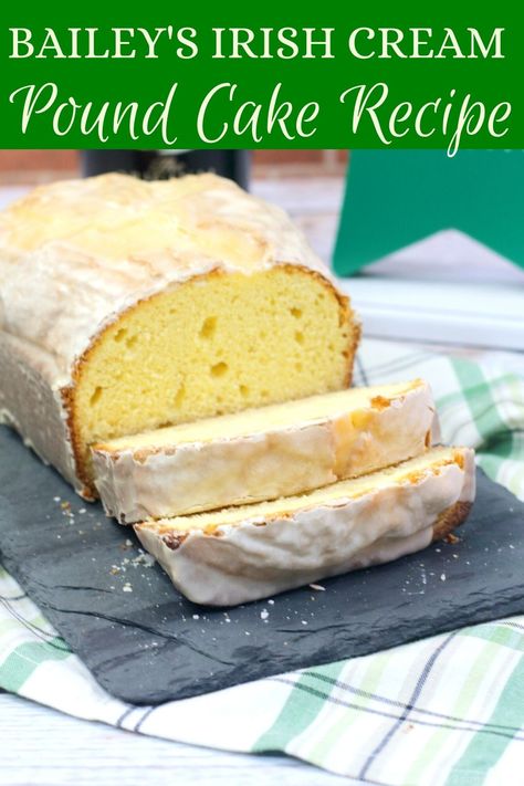 Bailey's Pound Cake Recipe with Baileys Glaze is a yummy dessert perfect for St. Patrick's Day! Baileys Recipes | Pound Cake Recipes #food #recipe #poundcake #cake #baking #yummy #baileys Irish Cream Pound Cake Recipe, Baileys Irish Cream Bread, Alcohol Pound Cake Recipes, Baileys Cake Recipes, Baileys Baking Recipes, Recipes Using Pound Cake, Baileys Pound Cake, Boozy Pies, Baileys Dessert Recipes