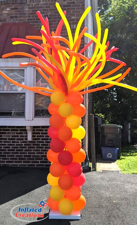 Fire Balloon Arch, Hoco Decorations, Balloon Decorations Without Helium, Homecoming Hallways, Fire Balloon, Olympic Theme Party, How To Make Balloon, Floating Decorations, Firefighter Party