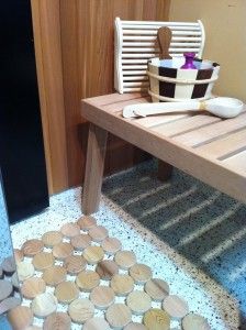 Sauna Flooring Ideas, Wood Burning Heaters, Sauna Heaters, Cement Floor, Going Gray, Construction Process, Wooden Slats, L Shape, Home Improvement