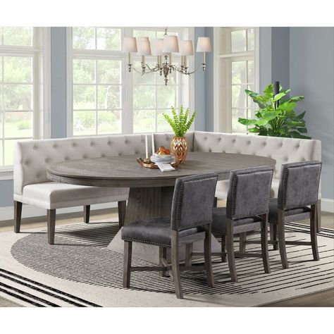 Laurel Foundry Modern Farmhouse Spady Extendable Dining Set & Reviews | Wayfair Brown Sectional, Grey Sectional Sofa, Cozy Breakfast Nook, Grey Dining, Kitchen Dining Sets, Dining Nook, Laurel Foundry Modern Farmhouse, Chaise Sofa, Dining Room Sets