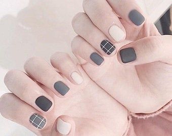 Indie Nails, Nail Model, Mens Nails, Clear Gel, Plaid Nails, Finger Nails, Nail Polish Art, Cute Nail, Gray Nails