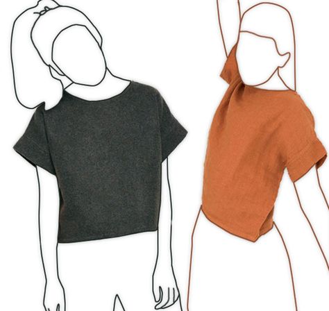 Diy Short Sleeve Shirt, Boxy Top Sewing Pattern Free, Boxy Crop Top Sewing Pattern, Woven Shirt Pattern, Free Box Top Sewing Pattern, Box Shirt Pattern, Boxy Top Pattern Free, Free Tank Top Pattern Sewing, Boxy Shirt Pattern