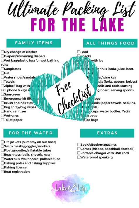 Are you getting ready for the perfect day on the lake but have no idea what to bring? Lucky for you I’m here to help with my ultimate list of essentials to pack for a day on the lake. This ultimate packing list is perfect for a day at the lake, or the beach, plus it comes with a free printable packing list. #lakelife #lakelifeliving #lake #beachlife #beachbag #lakelifestateofmind Lake Day Must Haves, Lake Essentials Packing Lists, What To Bring On A Boat Day Trip, Day At The Lake Food, Lake Packing List Summer, Boat Packing List, Boating Must Haves, What To Pack For The Lake, What To Bring To The Lake