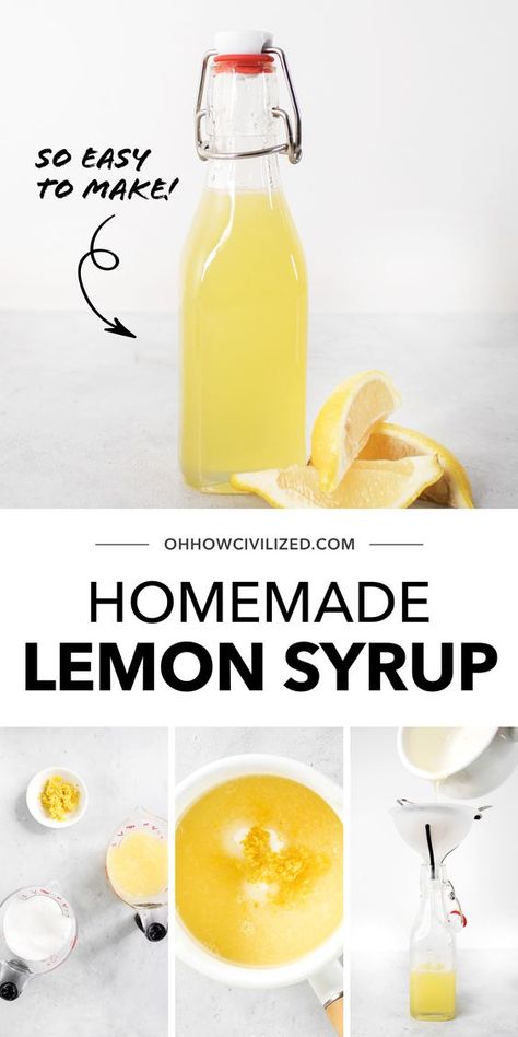 Diy Syrup, Lemon Simple Syrup, Soda Syrup, Drink Syrups, Lemon Syrup, Simple Syrup Recipes, Homemade Syrup, Homemade Laundry, Homemade Lemonade