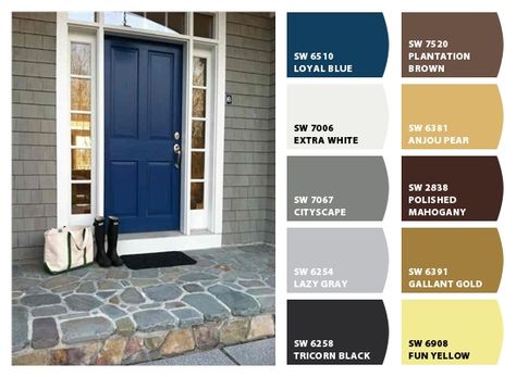 Instantly turn any picture into a palette with ColorSnap, created for you by Sherwin-Williams. Gray Front Door Colors, Tan House, Paint Colors For House, Colors For House, Gray House Exterior, Blue Front Door, House Paint Color Combination, Door Paint, Front Door Paint Colors