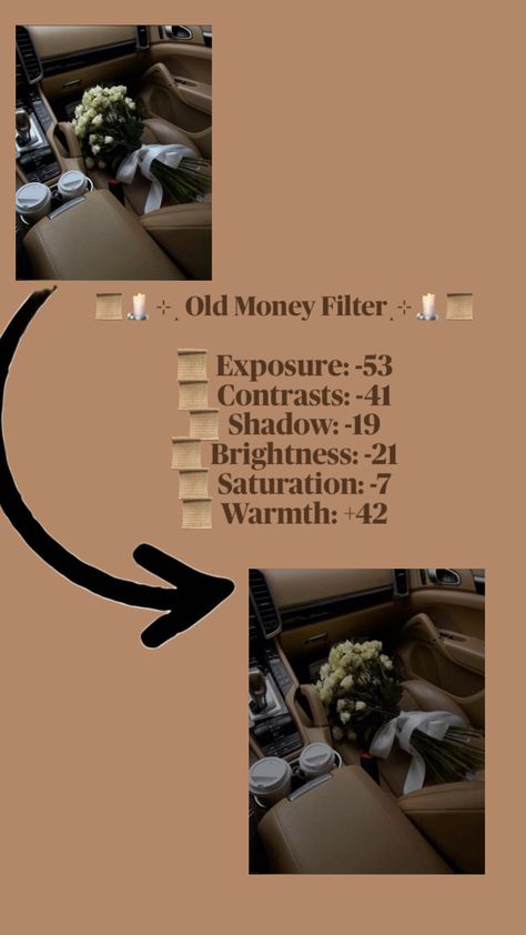 #cameraroll #filters #oldmoney How To Edit Old Money Photos, Vintage Filter Iphone Edit, Vintage Picture Settings, Aesthetic Picture Filters, Clean Photo Edit, Fall Picture Editing Iphone, How To Get Dark Mode On Pinterest, Old Money Filter Iphone, Old Money Filter Lightroom