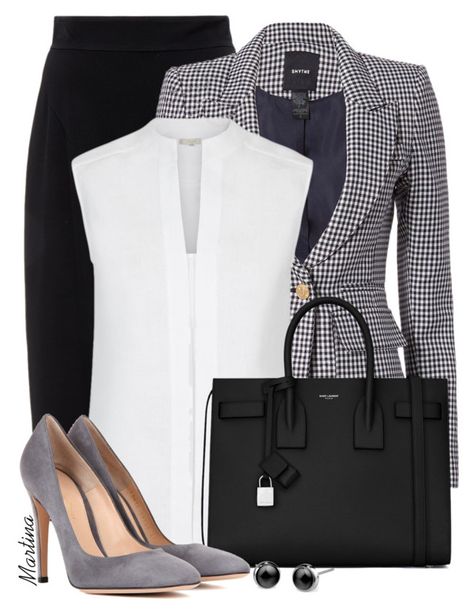 "Bez naslova #2641" by martina-cciv ❤ liked on Polyvore featuring Raoul, Smythe, Hobbs, Yves Saint Laurent and Gianvito Rossi Elegance Outfit, Office Clothes, Black White Outfit, Fashion Capsule, Black Pencil Skirt, Outfit Combinations, Complete Outfits, Casual Chic Style, Professional Outfits