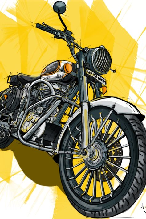 Motorcycle Art Painting, Royal Enfield Wallpapers, Moto Wallpapers, Avant Grade, Royal Enfield Accessories, Moto Logo, Motorbike Art, Autodesk Sketchbook, Motorcycle Drawing