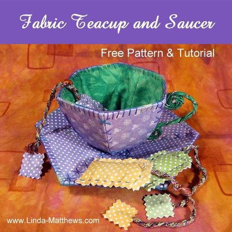 This free sewing pattern for a fabric teacup and saucer would make a lovely gift for the tea-lover in your life. Include some lavender scent... Tea Cup Quilt, Teacup Pattern, Fabric Sewing Patterns, Creative Textiles, Teacup And Saucer, Fabric Projects, Pattern Free, Sewing Patterns Free, Free Sewing