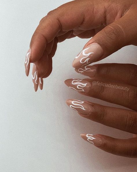 White Nail Ideas, Flame Nail Art, Work Nails, Almond Nails Designs, Caption This, Pearl Nails, White Nail, Acrylic Nails Coffin Short, Short Acrylic Nails Designs