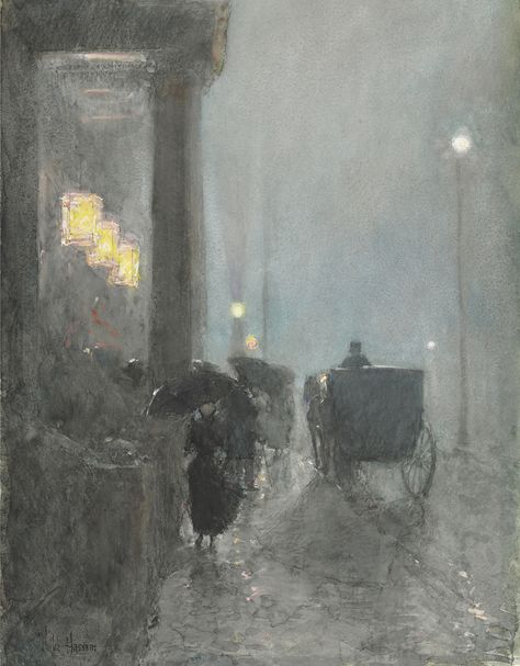 Childe Hassam Paintings, Frederick Childe Hassam, American Impressionism, Childe Hassam, Impressionist Artists, Pics Art, Urban Landscape, Claude Monet, In The Rain