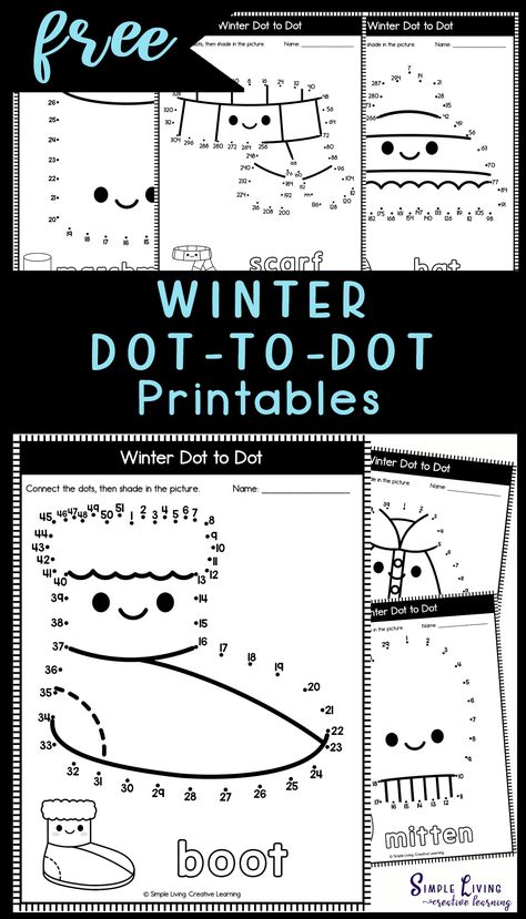 With these fun Winter Dot-to-Dot Printables, children will enjoy working on their math skills as well as their fine motor skills. https://simplelivingcreativelearning.com/winter-dot-to-dot-printables/ Dot To Dot Printables, Study Craft, Winter Printables, Dot Worksheets, Seasonal Activities, Dot To Dot, Number Recognition, Number Sense, Connect The Dots