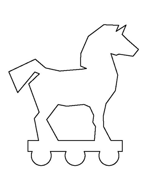 Trojan horse pattern. Use the printable outline for crafts, creating stencils, scrapbooking, and more. Free PDF template to download and print at http://patternuniverse.com/download/trojan-horse-pattern/ Diy Trojan Horse, Trojan Horse Project For Kids, Trojan Horse Project, Ancient Greece Art, Printable Outline, Horse Template, Horse Outline, Greek Crafts, Coloring Crafts