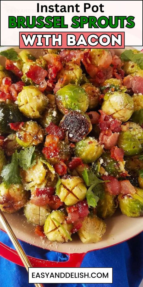 A bowl of Instant Pot Brussel Sprouts with Bacon . Crockpot Brussel Sprouts, Instant Pot Brussel Sprouts, Meal Ideas For 2, Bean Pasta Recipes, Brussel Sprouts With Bacon, Easy Quick Dinner Recipes, Easy Quick Dinner, Brussels Sprouts With Bacon, Quick Pasta Recipes